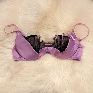 Victoria's Secret lacy satin demi bra purple with black lace, bow detail 34D